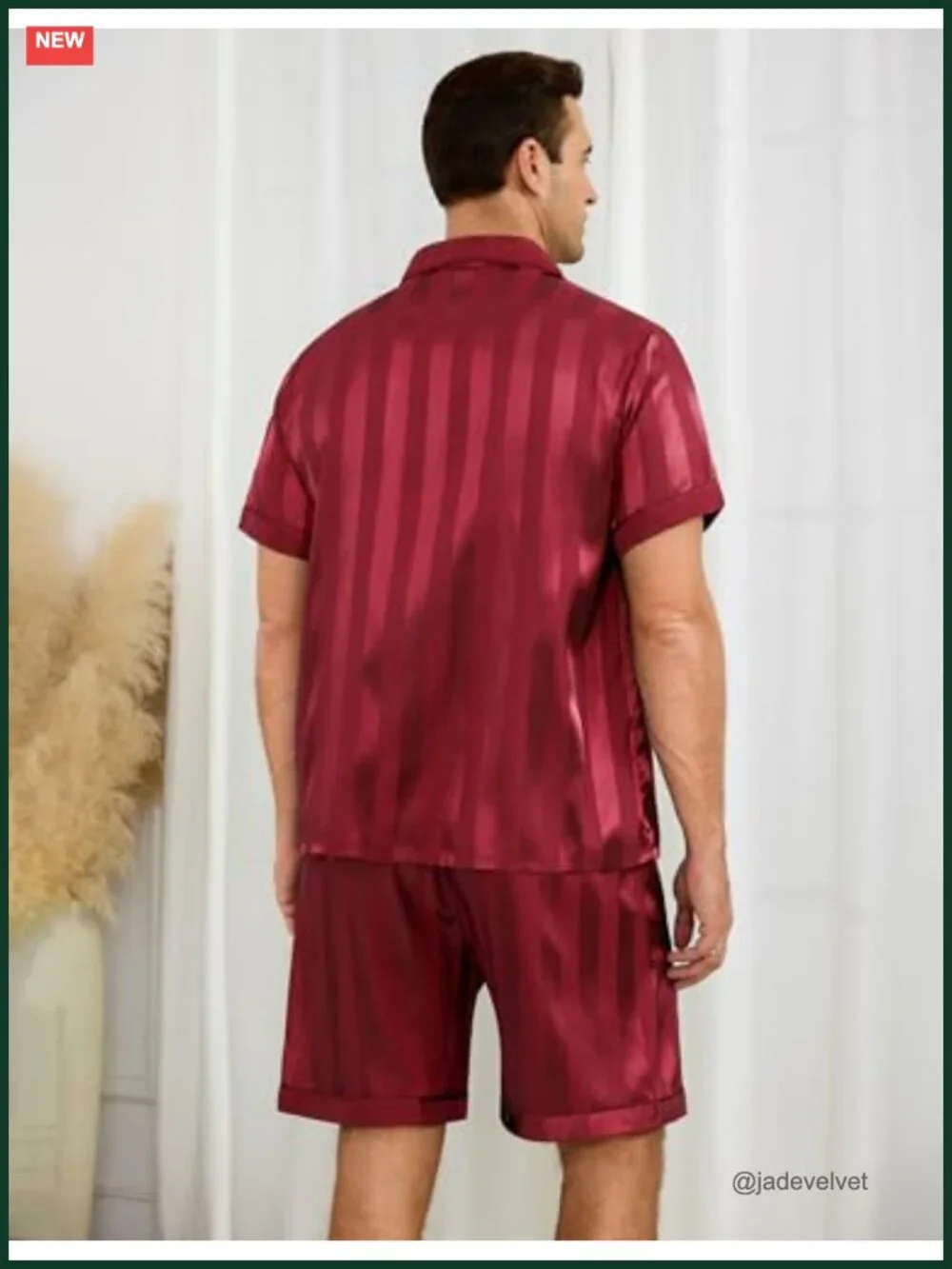Men's Pajama Set Satin Sleepwear 2 Piece Short Sleeve Button Down Lounge Set